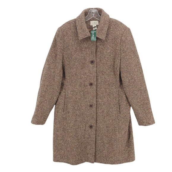 NWT LL BEAN Wool Blend Tweed 3/4 Coat Brown Speckled Women's Size 18 - Picture 1 of 9